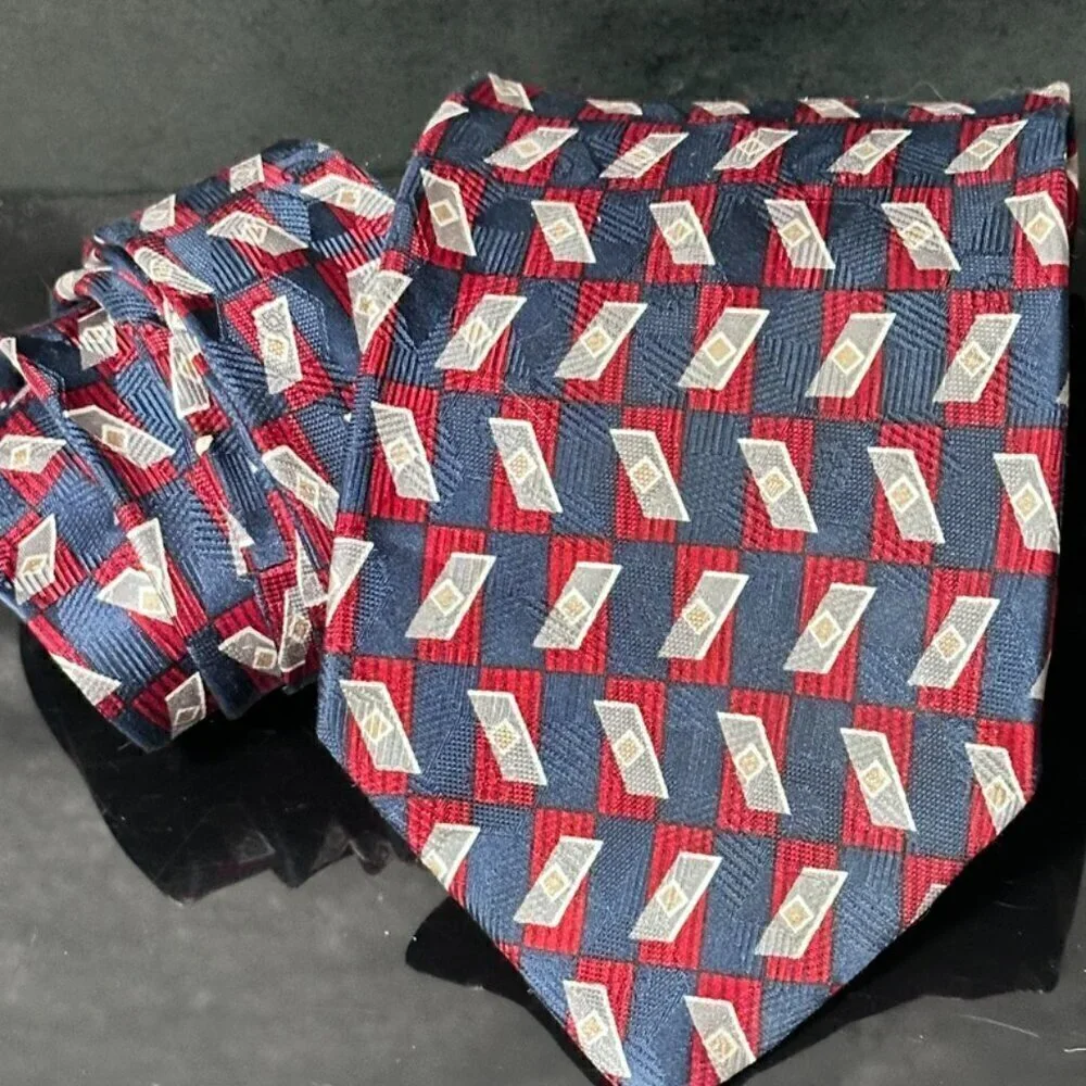 Stafford Silk Tie Red White Blue Optical Art